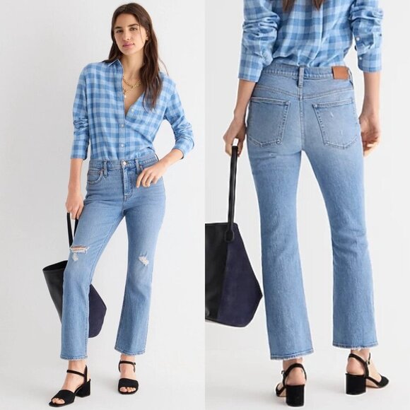 J. Crew Medium Wash Distressed 9" Billie Demi Boot Cropped Jeans - Picture 1 of 6